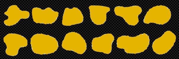 Kit of torn pieces of paper. Elements for collage. Abstract cutout organic blobs. yellow shapes on transparent bg as a . vector