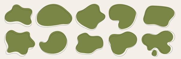 Collection of green blobs. Irregular shapes. Abstract organic figures. frames for text with thin line vector