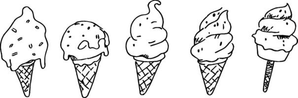 Ice cream scribble illustration, set of elements vector