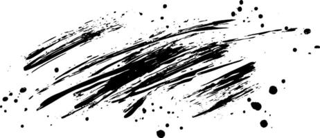 A dynamic black ink splash with streaks and splatters on a white background, creating an artistic and abstract design. vector