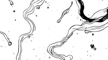 An abstract black and white illustration featuring flowing lines and shapes resembling liquid or organic forms, set against a white background. vector