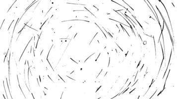 An abstract black and white illustration featuring swirling lines and dots, creating a sense of motion and depth. The design is chaotic yet harmonious, suitable for modern art themes. vector