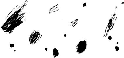 A collection of abstract black ink splatters and brush strokes on a white background, showcasing various shapes and sizes. vector