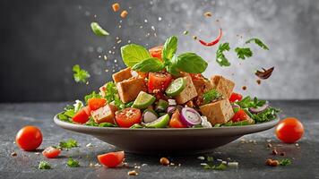 A colorful and vibrant tofu salad with fresh herbs and vegetables photo