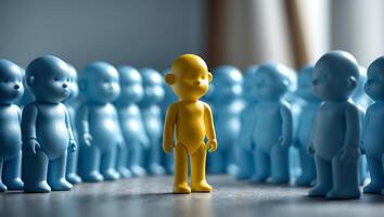 A Toy Story of Individuality, A Golden Doll Stands Out in a Sea of Blue photo
