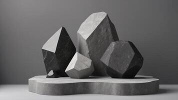 Elegant display of polygonal stone structures on concrete platform photo