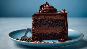 A Decadent Slice of Chocolate Cake with Rich Ganache and Frosting Detail photo