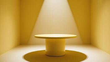 Minimalist Yellow Platform in Spotlight for Product Showcase or Display photo