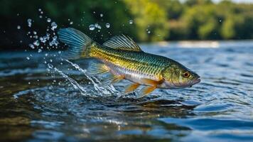 Splashing Rudd, A vibrant moment of a fish leaping from clear waters photo