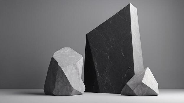 Minimalist presentation with stone podiums for product display setup photo