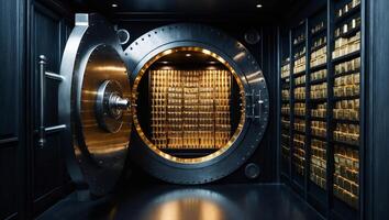 The Vault Door Reveals a Treasure Trove of Gold Bars in a Secure Bank photo