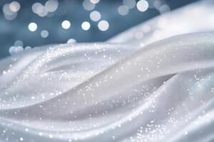 Light blue delicate veil with sparkling glitter creates luxurious and elegant background photo