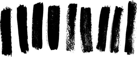A collection of black paint strokes on a white background, showcasing various textures and widths. Ideal for artistic design or background elements. vector