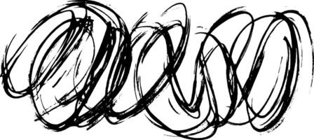 An abstract black and white illustration featuring chaotic, swirling lines and loops. The design conveys a sense of movement and energy, suitable for artistic or creative projects. vector
