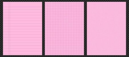 Pink notebook paper with checkered grid lines, perfect for school or office use. Blank sheet for notes, diaries, or planners. vector