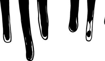 A minimalist illustration of black paint drips on a white background, creating a striking contrast. The drips vary in length and thickness, adding a dynamic feel to the design. vector
