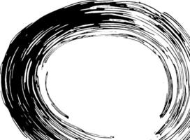 A bold, circular brush stroke in black, creating an artistic and dynamic frame. The stroke has a textured appearance, emphasizing movement and creativity. vector