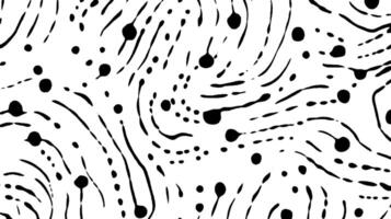 A seamless abstract pattern featuring flowing lines and dots in black on a white background, creating a dynamic and modern design. vector