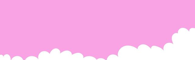 Clouds wide border. Painted white clouds on pink background. Simple illustration vector