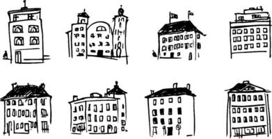 Whimsical Hand-Drawn Building Sketches vector