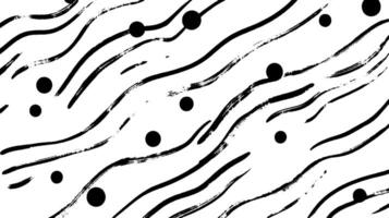 A seamless abstract pattern featuring wavy black lines and scattered black circles on a white background, creating a modern and artistic design. vector