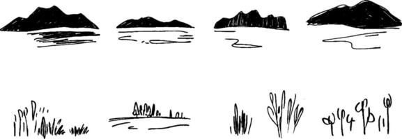 Minimalistic Mountain and Plant Sketches vector