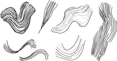 A collection of abstract line art designs featuring various flowing and wavy patterns. The lines vary in thickness and direction, creating a dynamic visual effect. vector