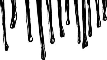 A stylized illustration of black dripping paint or liquid, creating a dramatic effect against a white background. The drips vary in length and thickness, adding visual interest. vector