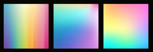 Rainbow hologram set with ombre gradient pattern and pastel texture. Soft blur and neon aura in modern digital wallpaper template. vector