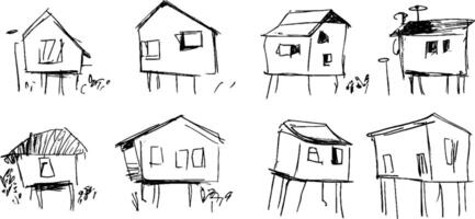 Diverse Sketches of Unique Houses vector
