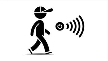Walking person activating wireless connection icon. vector
