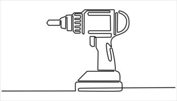 Electric drill continuous one line drawing. Handyman tools concept. Single line drawing design. vector