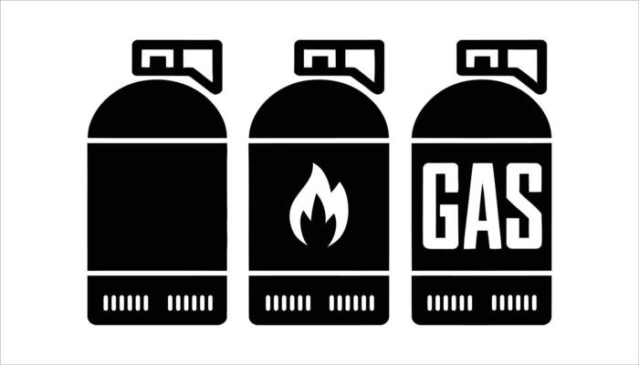 Gas Cylinder with Fire and Label Icon.