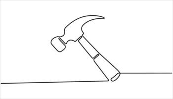 Hammer continuous one line drawing. One line concept graphic design illustration of building construction tools vector