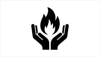Hands Holding Fire Flame Icon for Energy and Power Concept vector