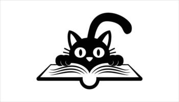 Cute Cat Reading Book Icon. vector