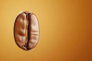 Roasted coffee bean hovers slightly on light brown surface, with copy space photo