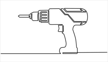 Electric drill continuous one line drawing. Handyman tools concept. Single line drawing design. Handyman tools and building maintenance service concept. vector