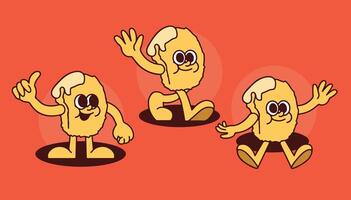 Retro Chicken Nugget Mascot for Cafe Restaurant Branding with Cartoon Hand-Drawn Characters in Vintage Style vector