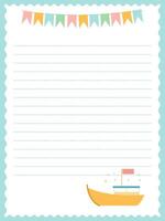 Page template with a place for notes on a nautical theme with a ship vector