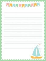 Page template with cute sailboat and garland of flags vector