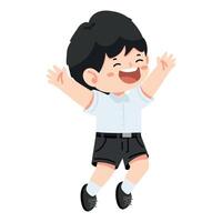 Boy student jump and feel happy vector