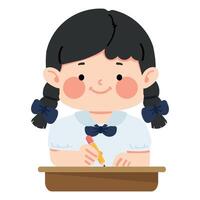 child is sitting and writing at the table vector