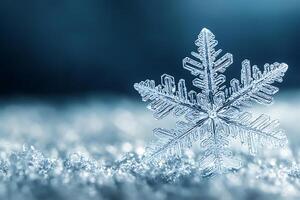 Close Up of a Snowflake on a Frozen Surface photo