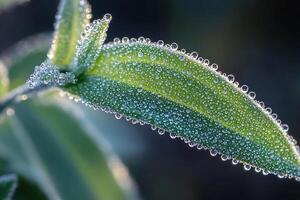 Nature Background, Dew Drops on Fresh Green Leaf photo
