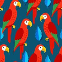 Seamless wallpapers pattern with red macaw parrot on a blue background. Design for packaging, textiles, wallpapers. seamless pattern. vector
