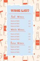 Wine list menu in doodle style and torn paper. Price list for wine bar vector
