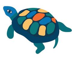 Cute folk turtle. Isolated illustration for print, turtle day greeting card, background. Bright, colorful vector