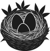 Bird Nest with Eggs Silhouette - Spring Nature Symbol of Growth and New Beginnings vector