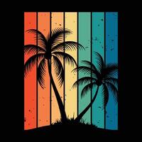 Retro Tropical Palm Tree Silhouettes on Gradient Background vector